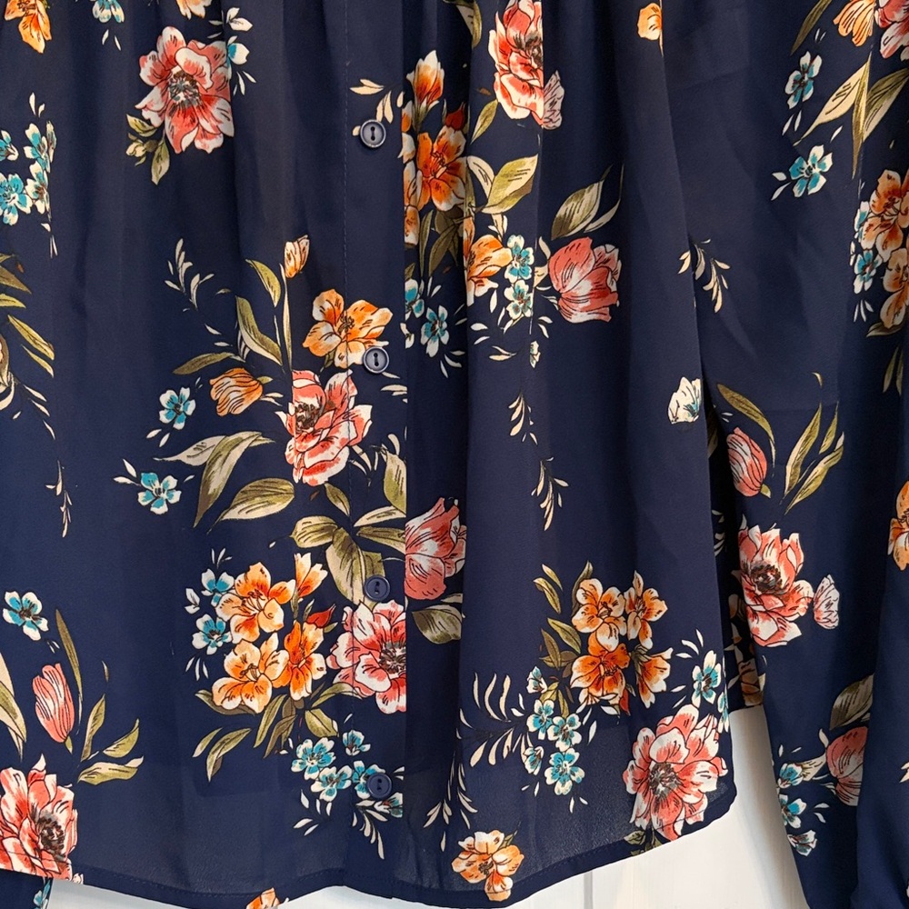 Rue21 Navy Floral Off-Shoulder Blouse with Straps Women’s Size Medium - Picture 4 of 6